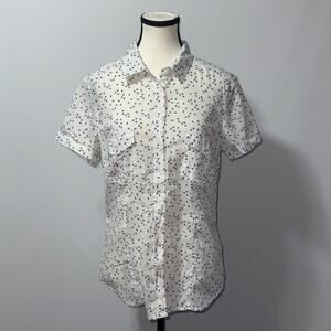 H&M white and blue butterfly print button down shirt size 12